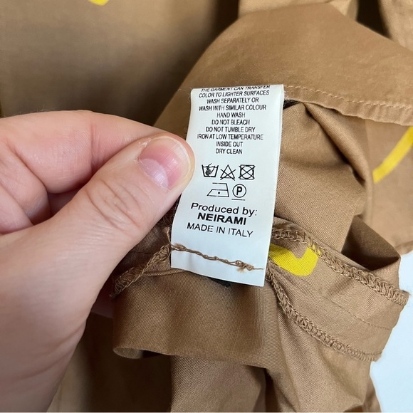 Neirami Oversized Artsy Camel Geometric Yellow Print Midi Dress in S Lagenlook - Picture 13 of 15